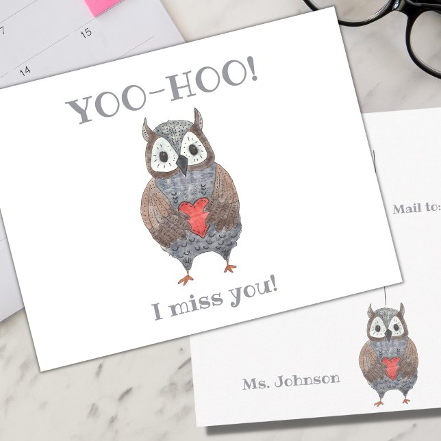 Yoo-hoo Herz Owl I Miss You School Teacher Postkarte (Von Creator hochgeladen)