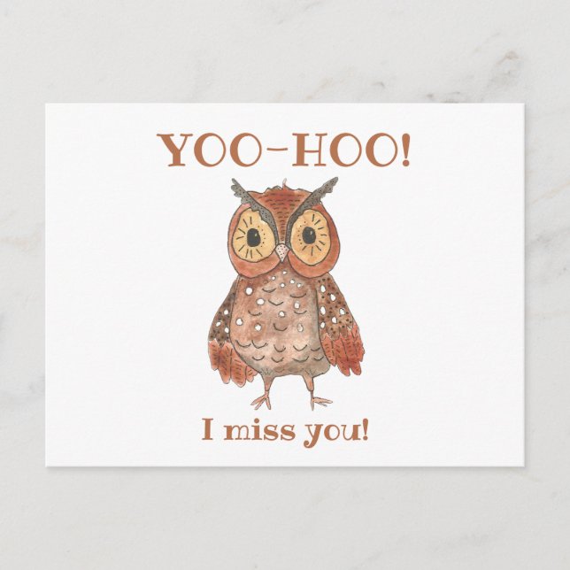 Yoo-hoo Niedlich Owl I Miss You School Lehrer Postkarte (Vorderseite)