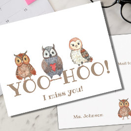 Yoo-hoo Watercolor Owls Ich vermisse dich Schulleh Postkarte