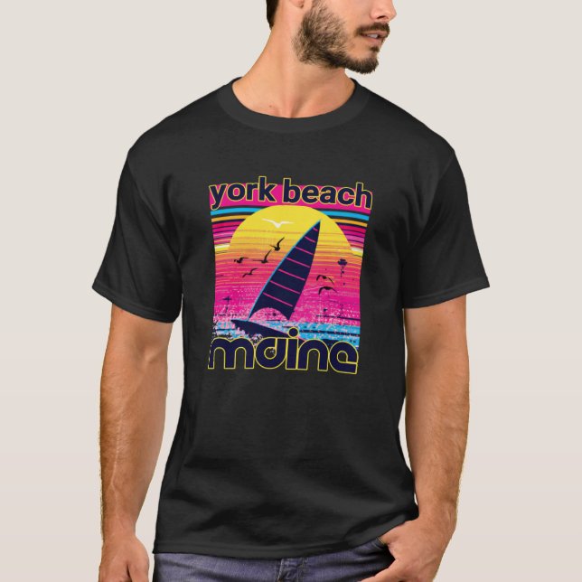 York Beach Retro 80er Style Souvenir Sailboat T-Shirt (Vorderseite)