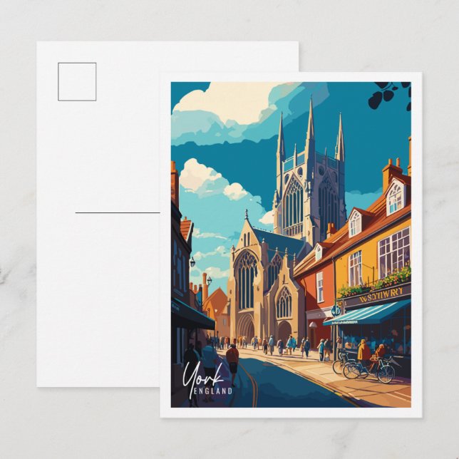 York England Vintage Reise Illustration Postkarte (Vorne/Hinten)