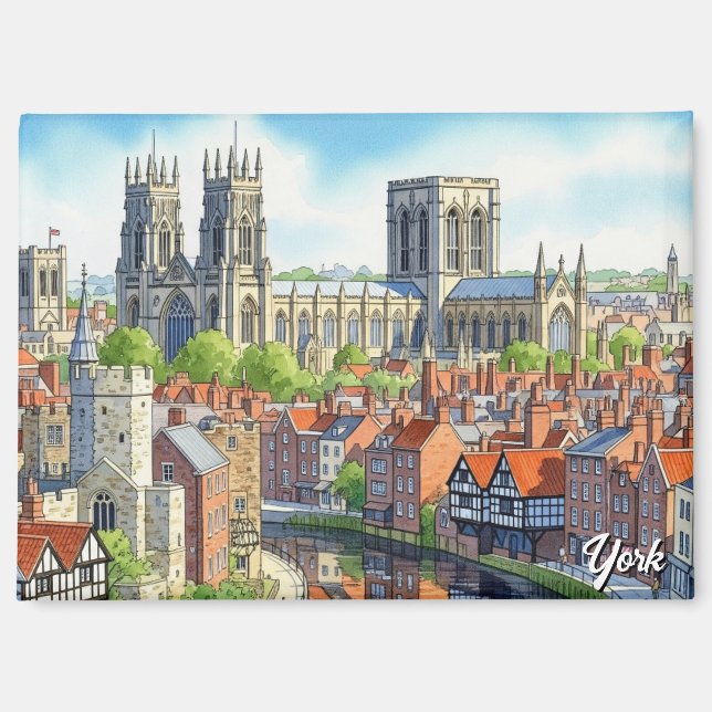 York England Watercolor Postcard Magnet (Vorderseite)