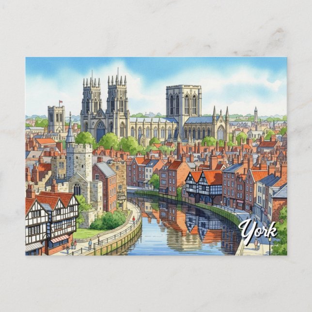 York England Watercolor Postcard Postkarte (Vorderseite)