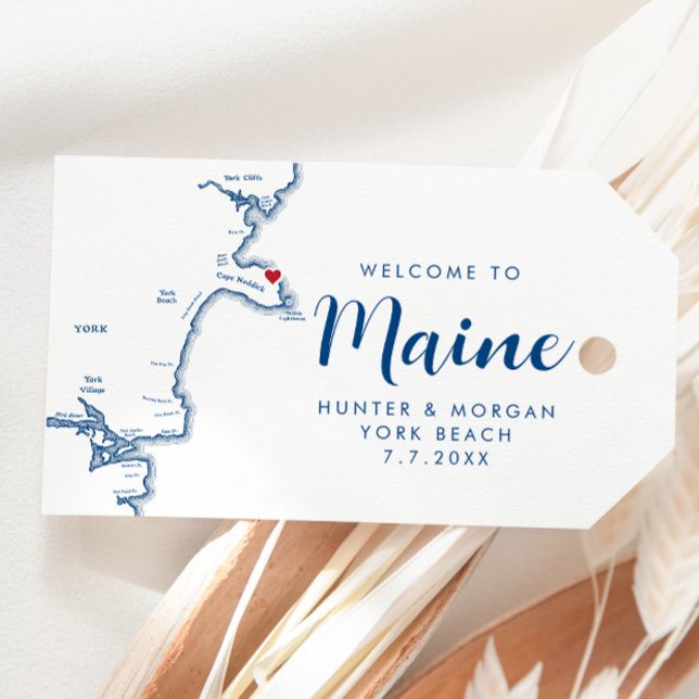York Maine Map Minimal Moderne Marine Wedding Welc Geschenkanhänger (York Maine Wedding Favor Gift Tag Welcome to Maine navy blue by Coastal Map Designs)