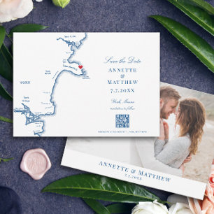 York Maine Map Navy Hochzeit in Urlaubsort Save The Date