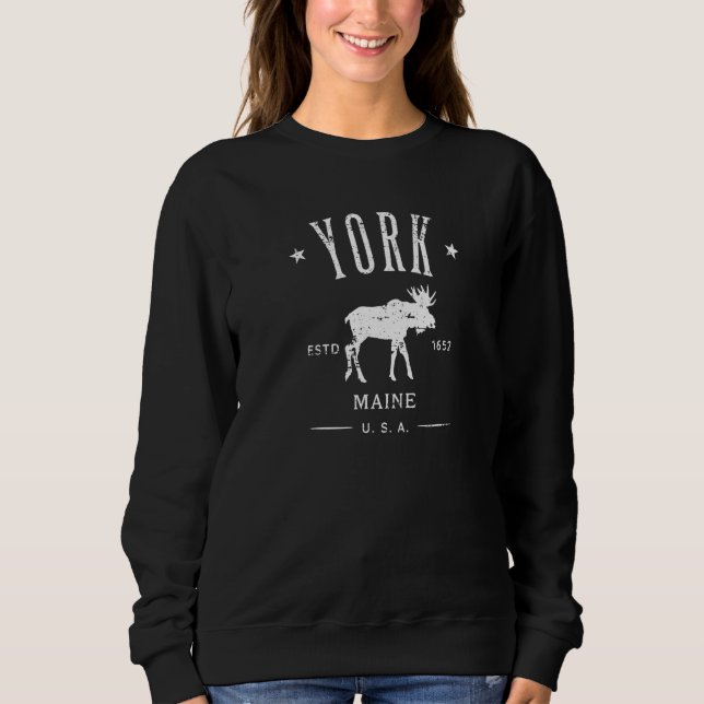 York Maine Usa With Moose Distressed Souvenir   Sweatshirt (Vorderseite)
