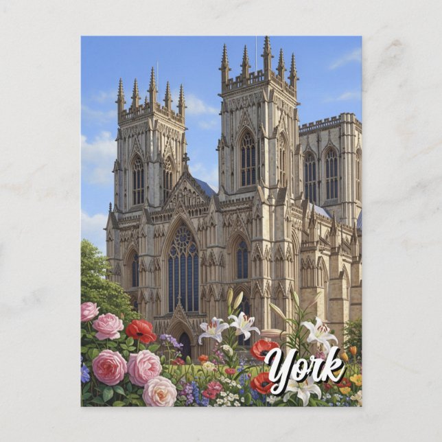 York Minster England Blume Postkarte (Vorderseite)