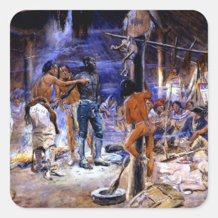 „York mit Lewis und Clark“ von Charles Russell Quadratischer Aufkleber