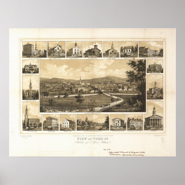 York Pennsylvania 1852 Antike Panoramakarte Poster (Vorne)