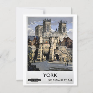 York UK Per Bahn Retro Vintage Inspiriert Postkarte