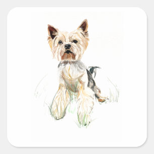 Yorkie Aufkleber, Yorkshire Terrier Glücklich Quadratischer Aufkleber