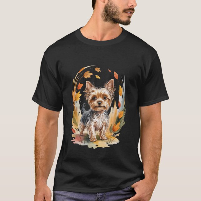 Yorkie Autumn Leaves Cute Pet Dog Lover Men Women T-Shirt (Vorderseite)