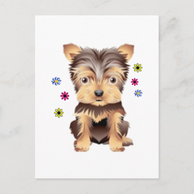 Yorkie Blumen Postkarte (Vorderseite)
