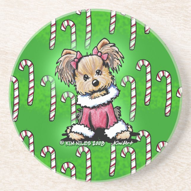 Yorkie Candy Cane Süsse Untersetzer II (Vorne)