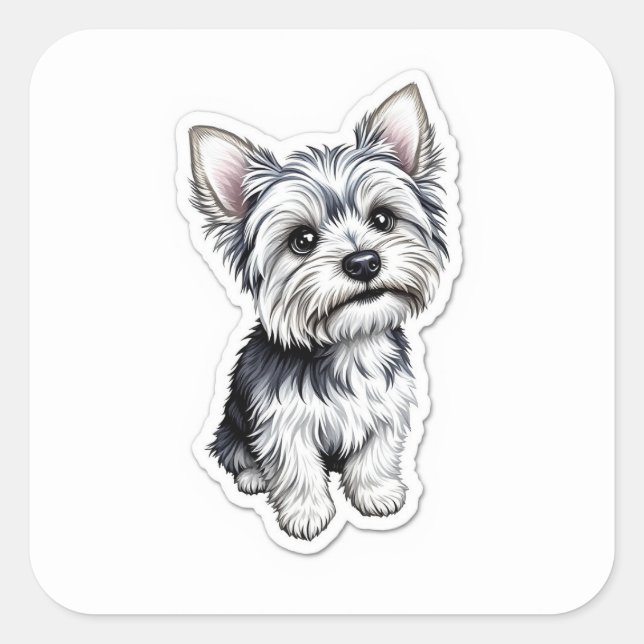 Yorkie Charm Quadratischer Aufkleber (Vorderseite)