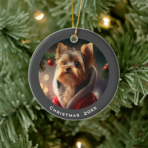 Yorkie Christmas Date oder Add Pet Foto Keramik Ornament