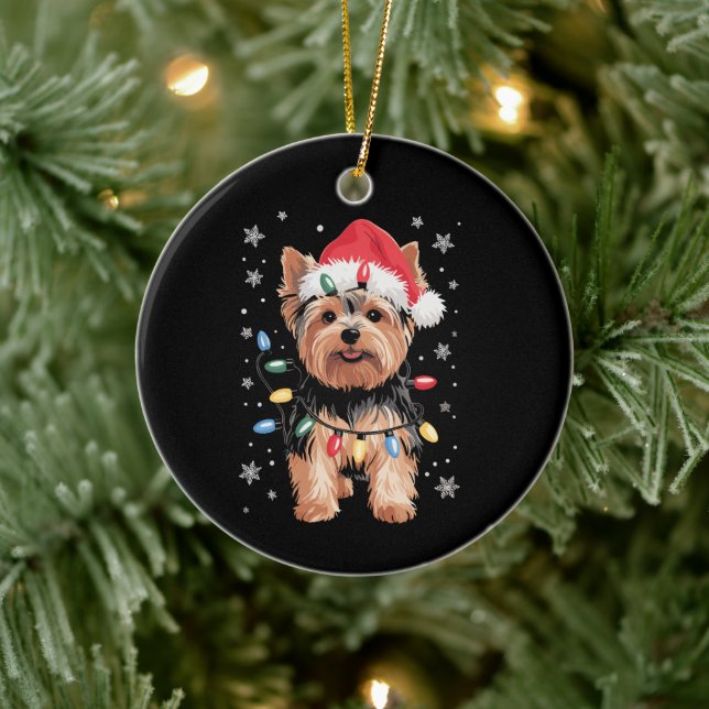 Yorkie Christmas Dog Long Xmas Geschenk Keramik Ornament (Baum)