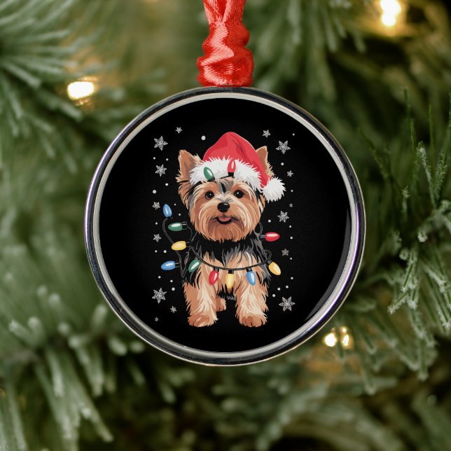 Yorkie Christmas Dog Long Xmas Geschenk Ornament Aus Metall (Baum)