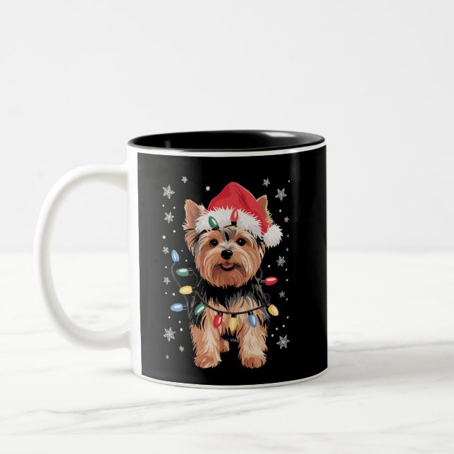 Yorkie Christmas Dog Long Xmas Geschenk Zweifarbige Tasse (Links)