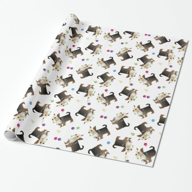 Yorkie Christmas Dog Pattern Wrapping Paper Geschenkpapier (Ungerollt)