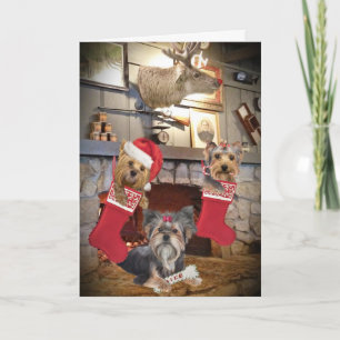 Yorkie Christmas Fireplace Cards Feiertagskarte
