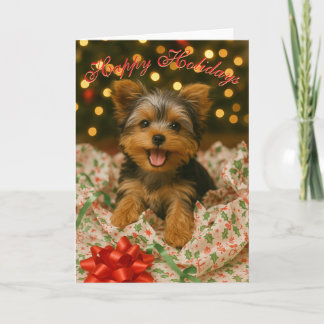 Yorkie Christmas Folded Greeting Card Karte