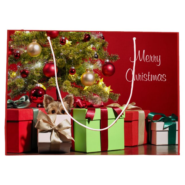 Yorkie Christmas Große Geschenktüte (Rückseite)