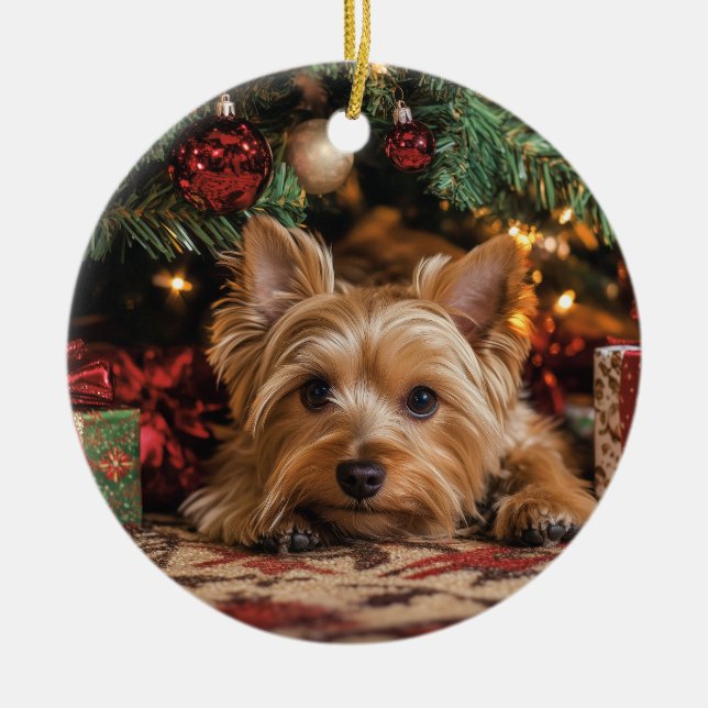 Yorkie Christmas Keramik Ornament (Vorne)