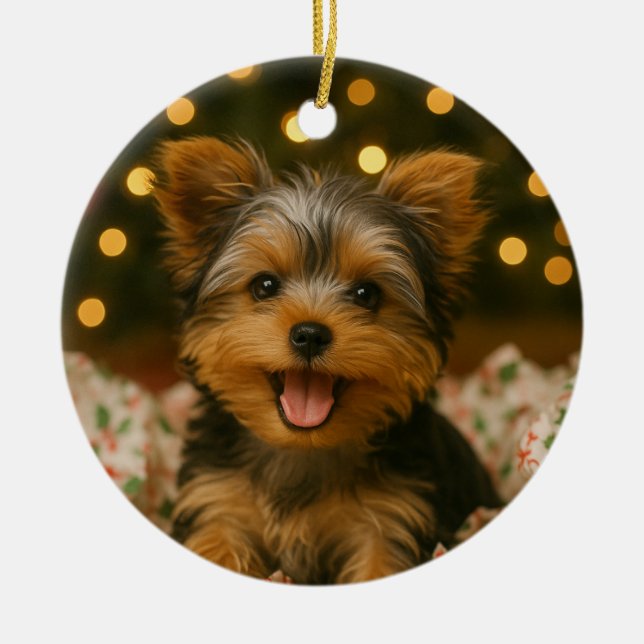 Yorkie Christmas Keramik Ornament (Vorne)
