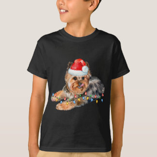 Yorkie Christmas Light Puppy Dog Xmas Funny T-Shirt