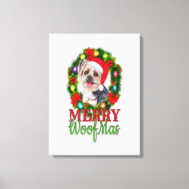YORKIE CHRISTMAS MERRY WOOFMAS Dog Lover Yorkshire Leinwanddruck (Vorderseite)