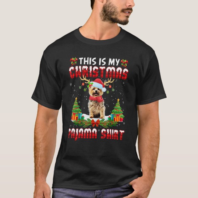 Yorkie Christmas Pajama Santa Hat Yorkie Xmas Ligh T-Shirt (Vorderseite)