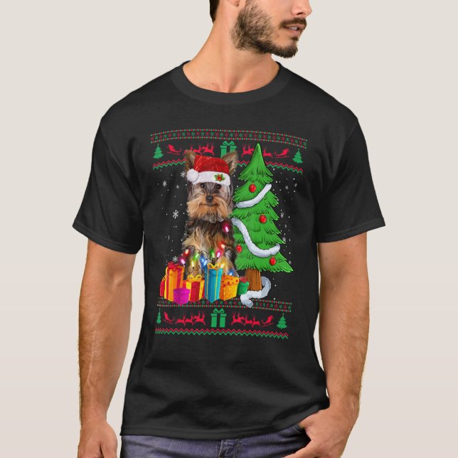 Yorkie Christmas Sweater Yorkie Christmas Tree Lig T-Shirt (Vorderseite)