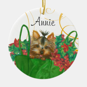 Yorkie Christmas Tree Ornament mit Holly