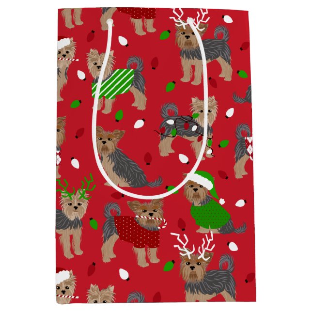 Yorkie Christmas Yorkshire Terrier Dog Mittlere Geschenktüte (Vorderseite)