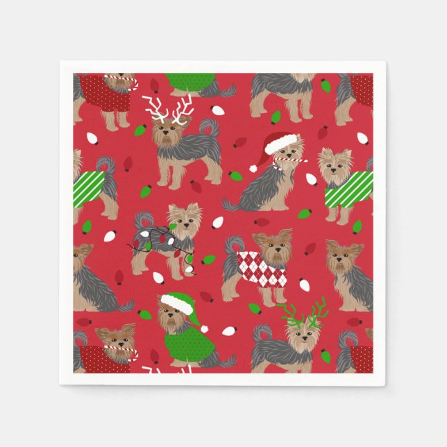 Yorkie Christmas Yorkshire Terrier Dog Serviette (Vorderseite)