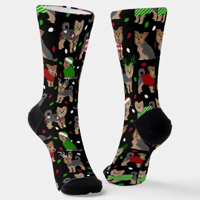 Yorkie Christmas Yorkshire Terrier Dog Socken (Gewinkelt)