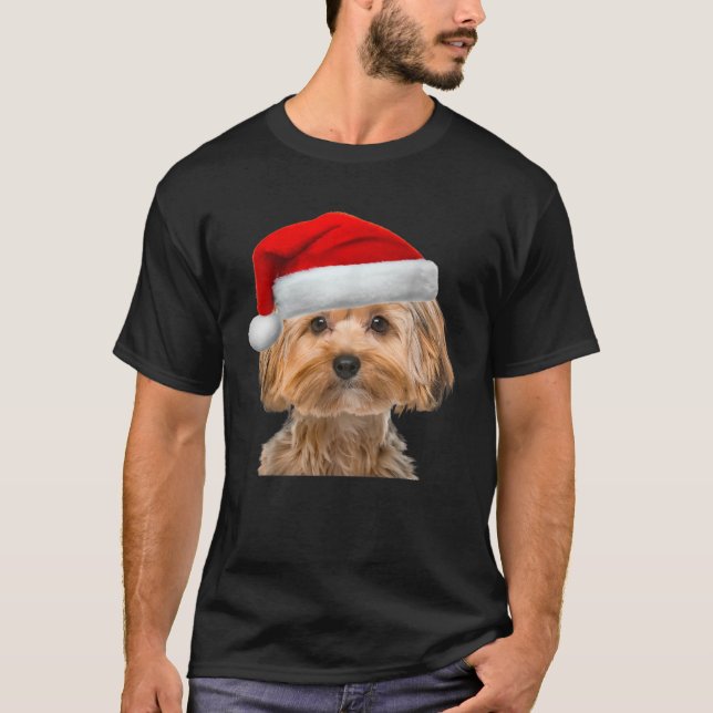 Yorkie Cute Dog Santa Hat Image Funny Christmas Gi T-Shirt (Vorderseite)