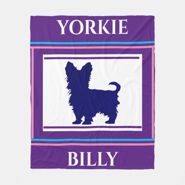 Yorkie Decke. Personalisierter Name. Fleecedecke (Vorderseite)