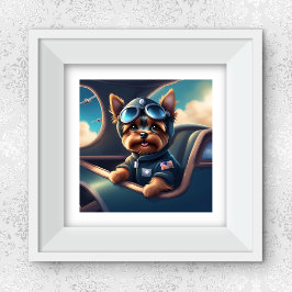 Yorkie, die in der Flugzeug-KI fliegt, erzeugt Hun Poster