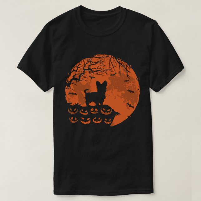 Yorkie Dog and Moon Halloween Hund Lover Geschenk T-Shirt (Design vorne)