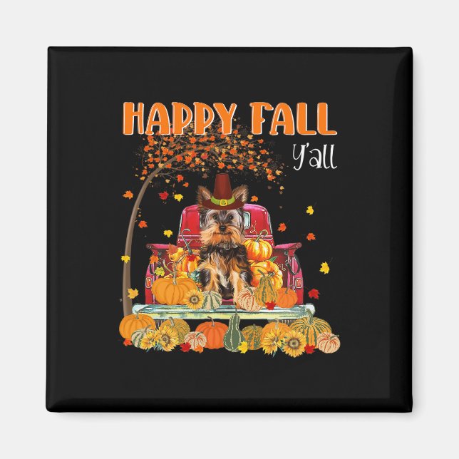 Yorkie Dog Autumn Fall Pumpkin Truck Mappe Thanksg Magnet (Vorne)