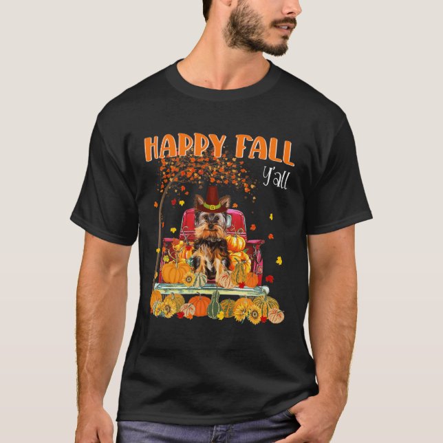 Yorkie Dog Autumn Fall Pumpkin Truck Mappe Thanksg T-Shirt (Vorderseite)