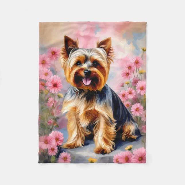 Yorkie Dog Blume Fleecedecke (Vorderseite)