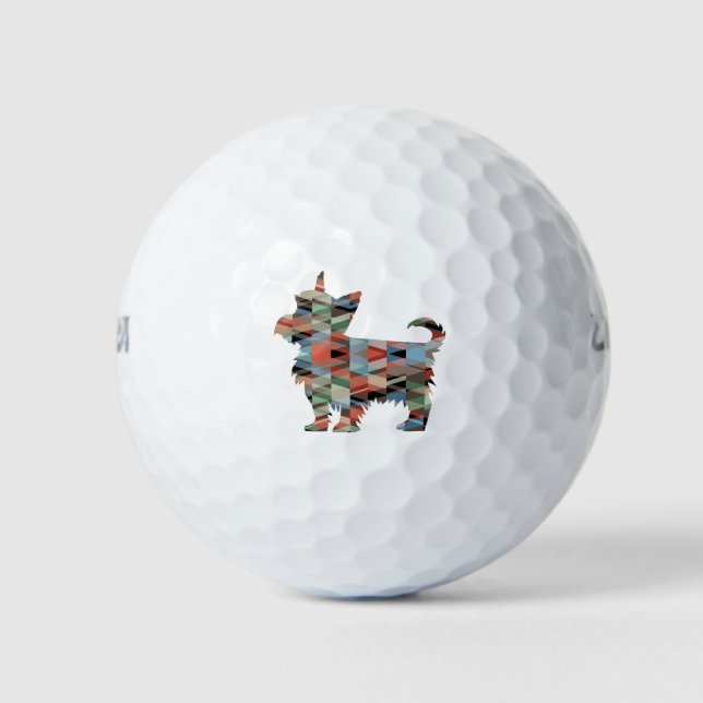 Yorkie Dog Breed Geo Silhouette Kariert Golfball (Vorderseite)