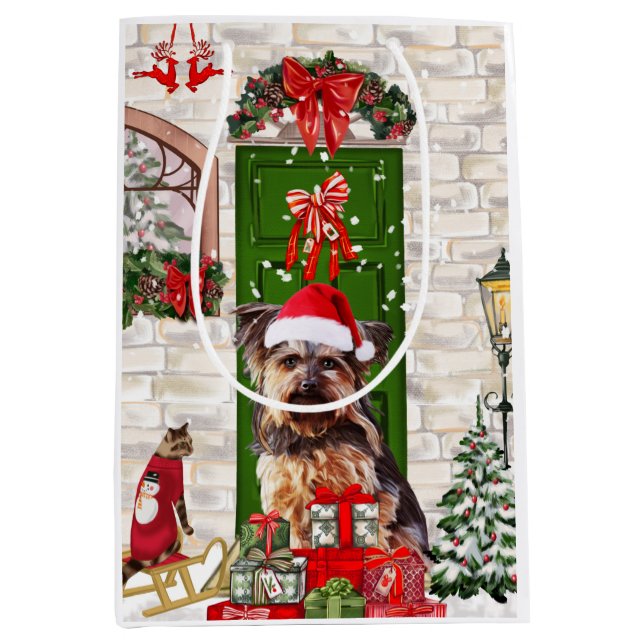 Yorkie Dog Christmas Mittlere Geschenktüte (Vorderseite)