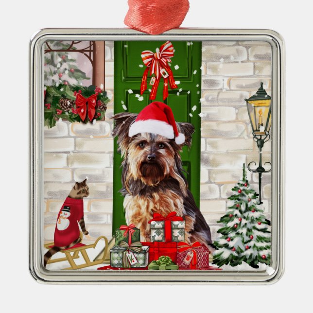 Yorkie Dog Christmas Ornament Aus Metall (Vorne)
