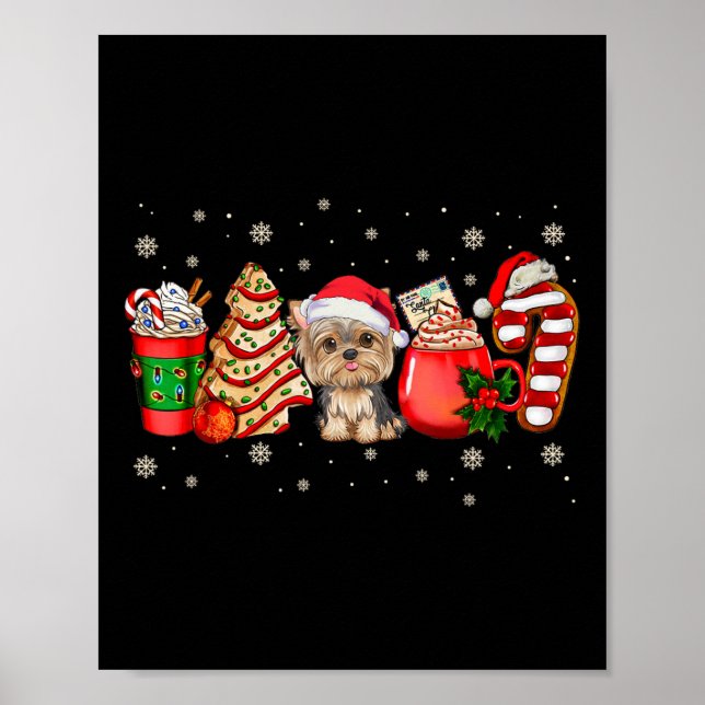 Yorkie Dog Christmas Pajamas Kaffee Latte Tasse Xm Poster (Vorne)