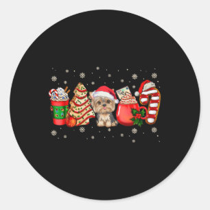 Yorkie Dog Christmas Pajamas Kaffee Latte Tasse Xm Runder Aufkleber