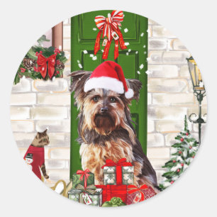 Yorkie Dog Christmas Runder Aufkleber
